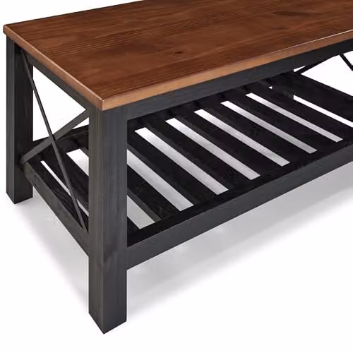 Mercers Furniture Cottage Pine Bench with Slatted Storage Shelf in Black, W/D/H: 107 x 42 x 59 cm – 3
