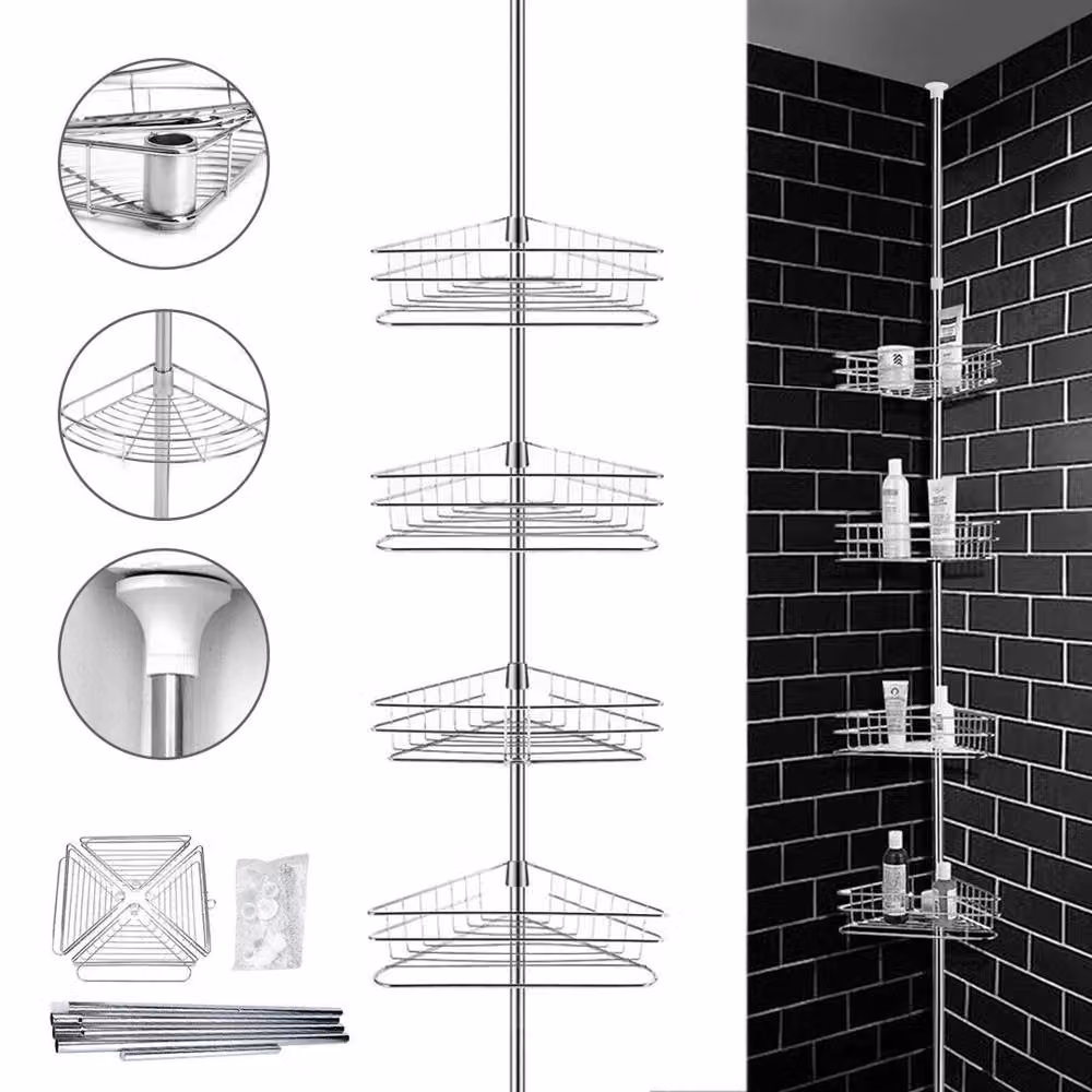 SPETLEK 4 Tier Stainless Steel Wall Mounted Bathroom Corner Shelf Rack in Silver – 3