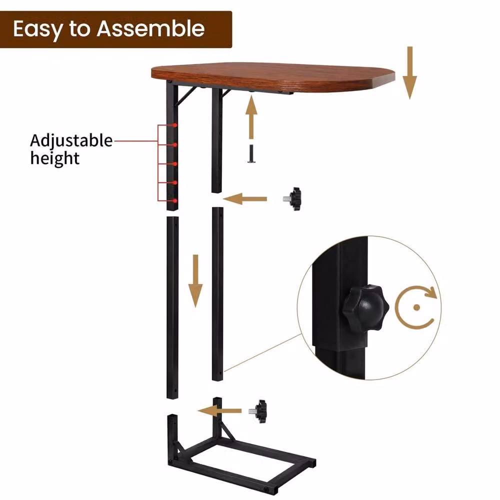 FORGEVIO Height Adjustable Side Table with Rounded Rectangular Wood Top in Brown and Multicolour – 2
