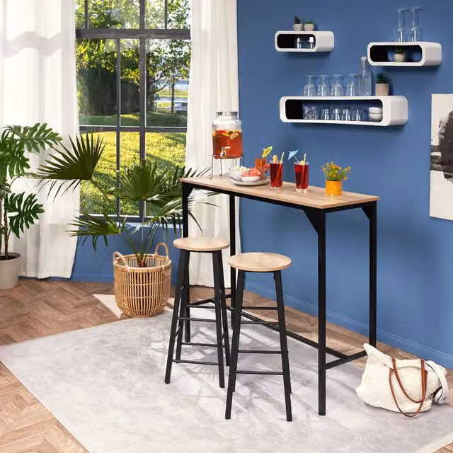 tectake Set of 2 Keynes Industrial Bar Stools in Light Oak Sonoma and Black/Brown