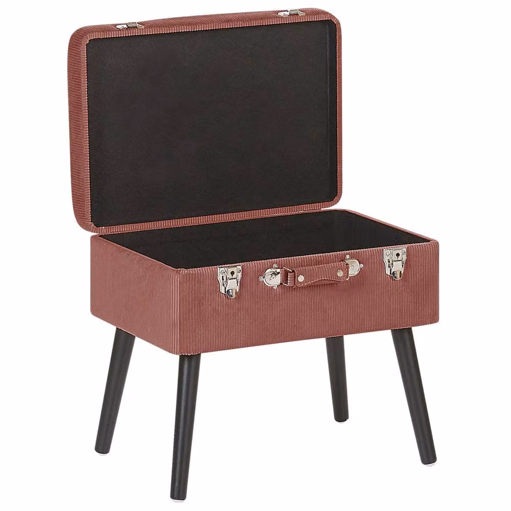 Wyld and Coco Pink Corduroy Storage Stool with Black Legs and Suitcase Design – 4