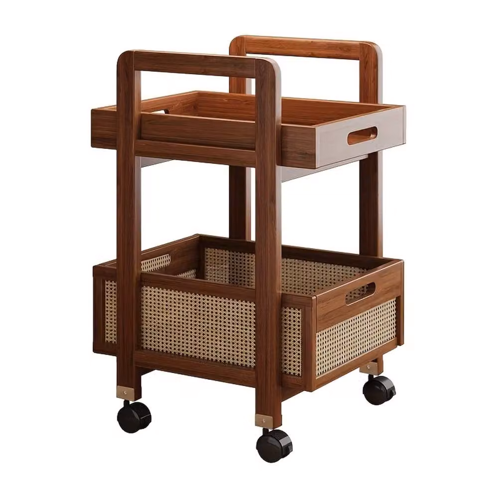 FORGEVIO Wooden Rolling Side Table with Castors in Brown – 5
