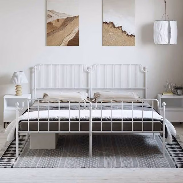 Berkfield Home Metal Bed Frame with Headboard and Footboard, White, W/D/H: 198 x 102 x 198 cm – 1