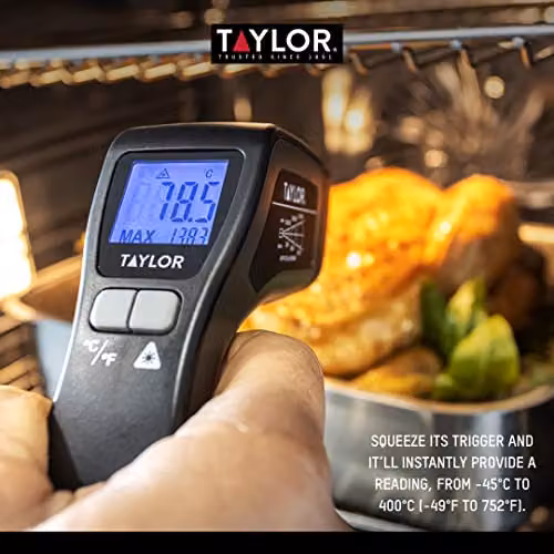 Taylor Pro Digital Infrared Kitchen Thermometer, Non-Contact Hygienic Laser Temperature Gauge for Food, Liquids and Surfaces, Black Plastic – 5