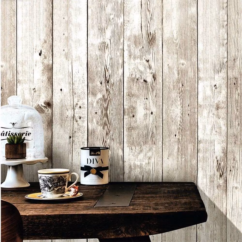 NESTLUNE Grey Rustic Wood Plank Self Adhesive Vinyl Wallpaper Roll, W: 100 cm, H: 15 cm – 2