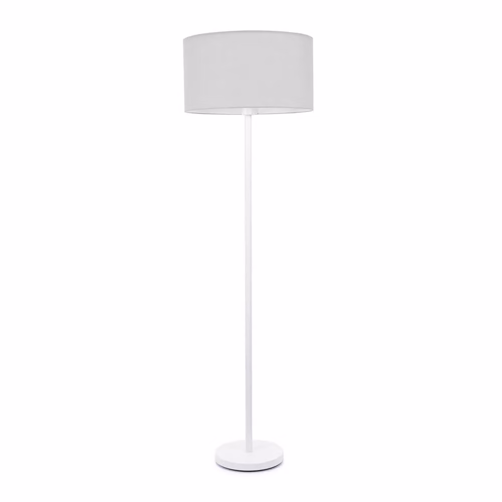 ValueLights White Metal Single Stem Floor Lamp with Grey Fabric Drum Shade – 2