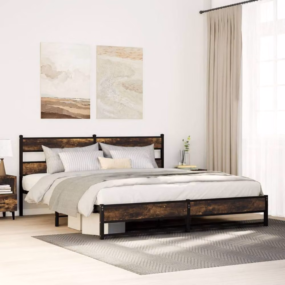 Berkfield Home Metal Bed Frame in Smoked Oak Brown, W/D/H: 180 x 200 cm Super King – 2