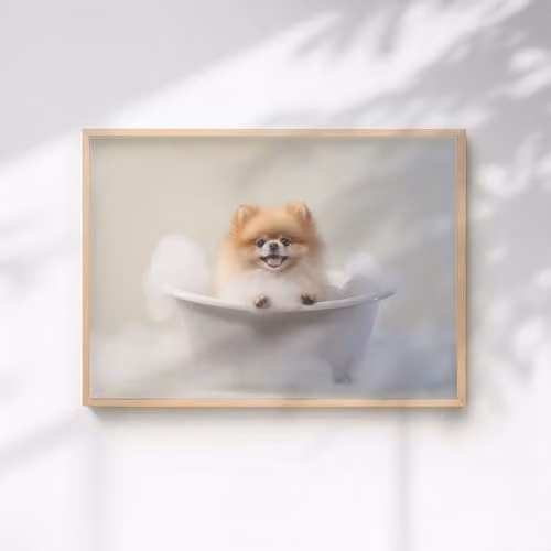 60 Second Makeover Pomeranian In The Bath Quirky Animal Print Paper Poster, A4
