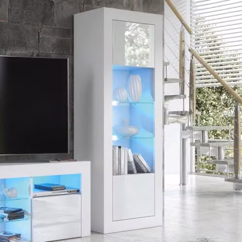 Creative Furniture Illume Modern White Display Cabinet with Glass Doors and Integrated Lighting W/D/H: 170 x 63 x 35 cm – 5