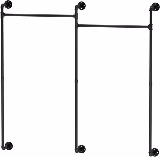 PAWNORA Industrial Matt Black Metal Clothes Rack and Wall Shelf – 1