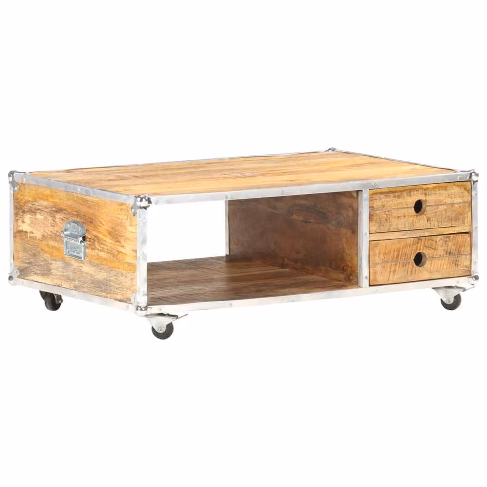 Berkfield Home Solid Rough Mango Wood Coffee Table in Brown, W: 89 cm, D: 59 cm, H: 33 cm – 2