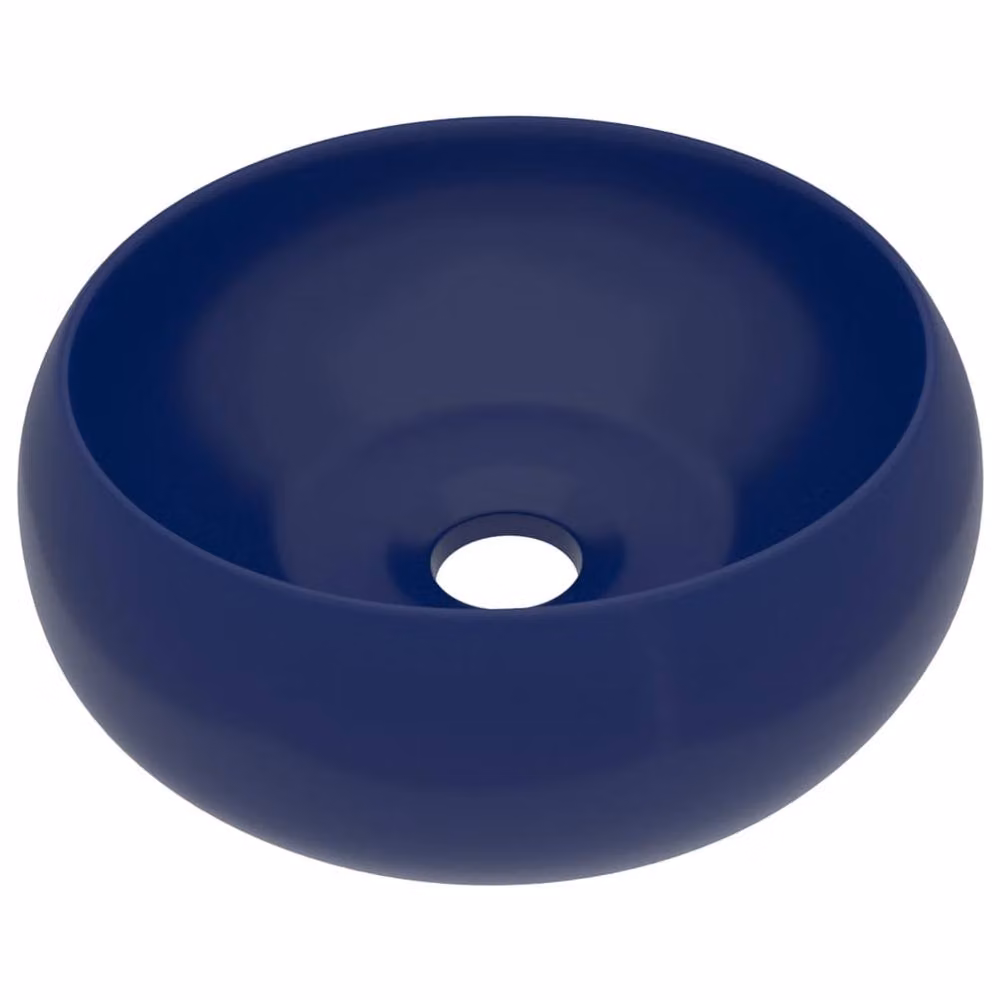 Berkfield Home Luxury Round Ceramic Countertop Wash Basin in Matt Dark Blue, W: 40 cm, H: 15 cm, D: 15 cm – 2