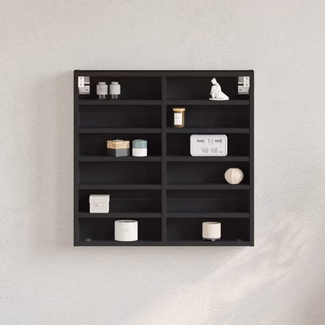 Berkfield Home Black Vitrine Cabinet with Glass Doors and Internal Shelves, W/D/H: 60 x 8.5 x 58 cm – 1