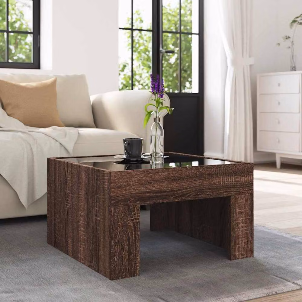 Berkfield Home Infinity LED Decorative Coffee Table in Brown Oak, W/D/H: 50 x 50 x 30 cm – 2