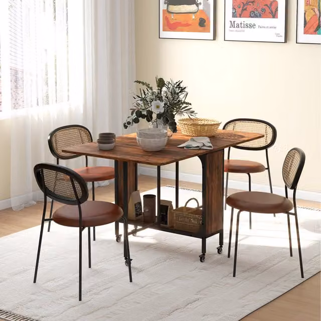HOMCOM Brown Industrial Folding Butterfly Drop Leaf Kitchen and Dining Table with Castors