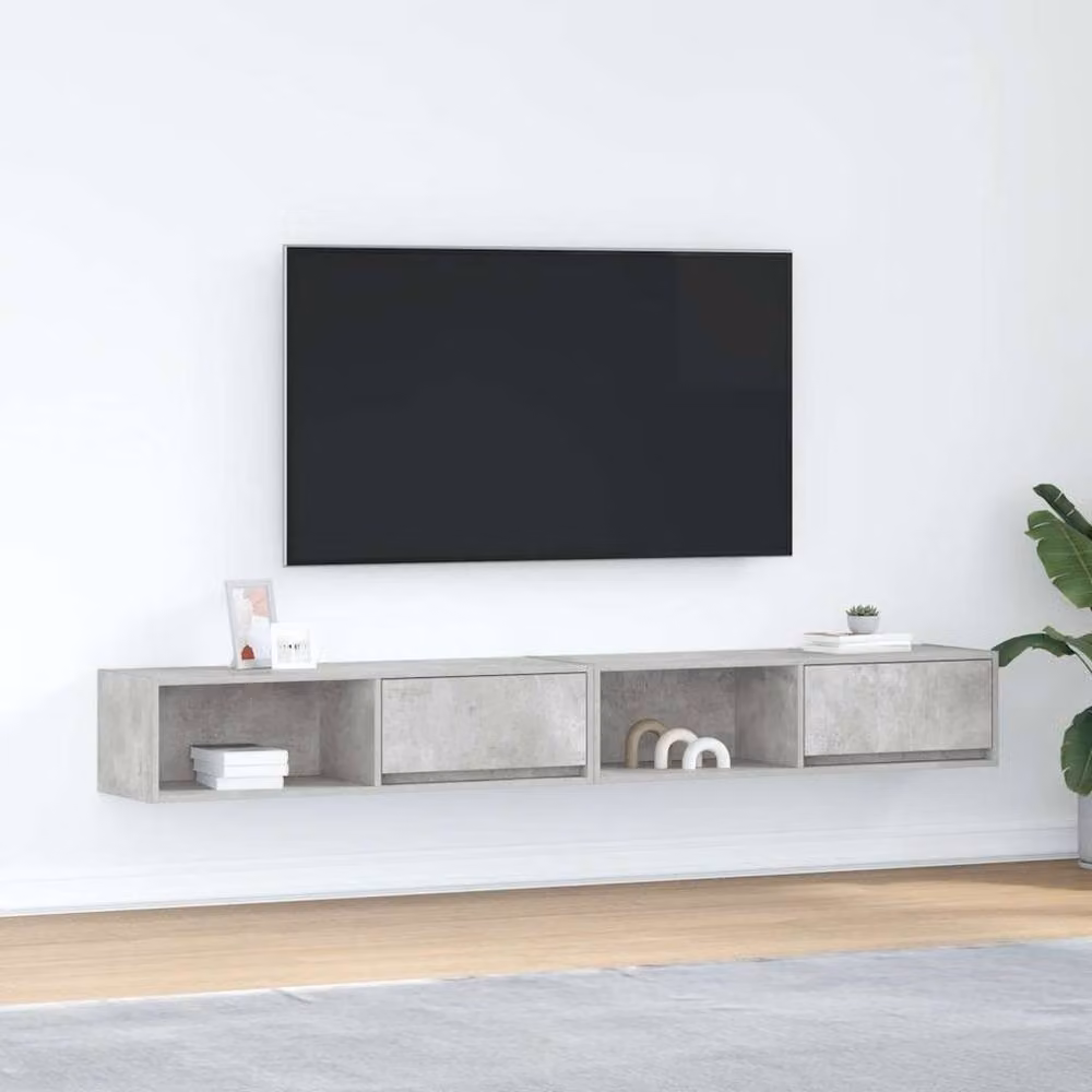 Berkfield Home Set of 2 Modern TV Cabinets in Concrete Grey, W/D/H: 100 x 31 x 25.5 cm – 2