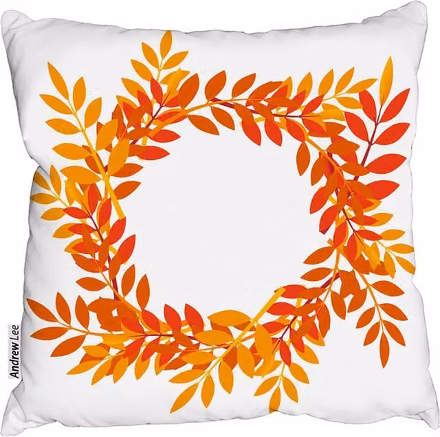 Andrew Lee Orange and Red Autumn Leaves Square Cushion, Width: 60 cm