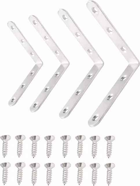 Livingandhome 4-Piece L-Shaped Stainless Steel Corner Brace Set in Silver