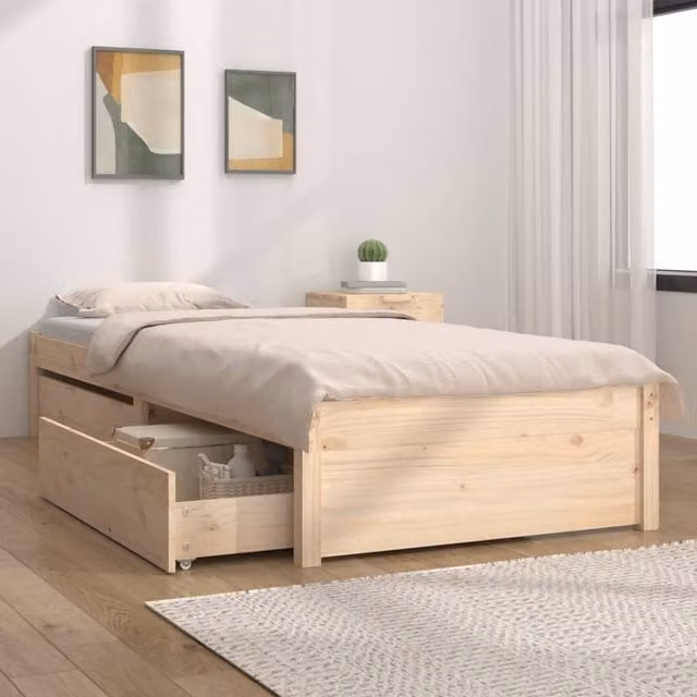 Berkfield Home Small Single Bed Frame with Drawers in Brown Rustic Pine Wood, W: 75 cm, L: 190 cm