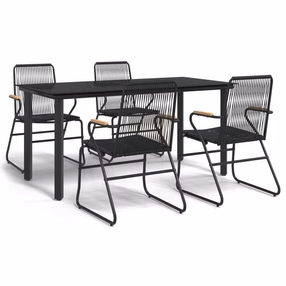 Berkfield Home Beautiful 5 Piece Black PVC Rattan Garden Dining Set – 3
