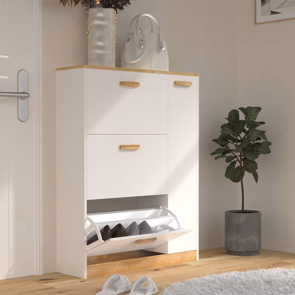 VCM Halom L White Matt Corner Shoe Cabinet with Tilting Compartments W/D/H: 80 x 24 x 105 cm – 2