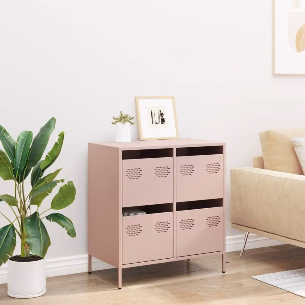 Berkfield Home Pink Sideboard in Matt Cold-rolled Steel, W: 68 cm, D: 39 cm, H: 73.5 cm – 2