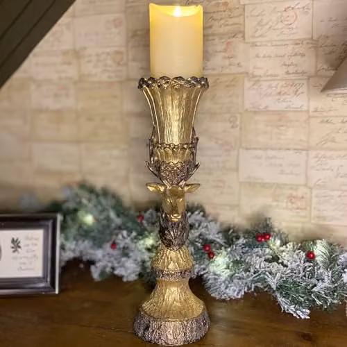 Gifts Direct 2 U Metallic Gold Stag Candle Holder for Taper or Pillar Candles – 2