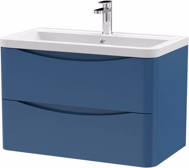 Balterley Dunwood 2 Drawer Wall Hung Vanity Basin Unit, Satin Blue, W: 80 cm, D: 54 cm – 1