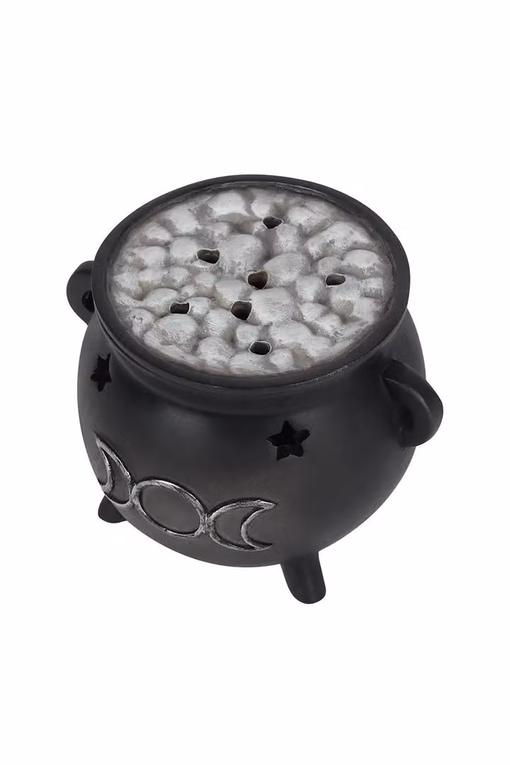KDMD Triple Moon Cauldron Incense Cone Holder in Black and Silver – 2