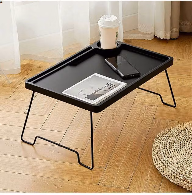Living and Home Folding Laptop Bed Table with Tablet Groove and Cup Slot in Black