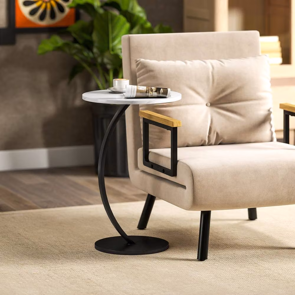 STILVORA White C Shaped Side Table with Metal Frame and Round MDF Top – 2