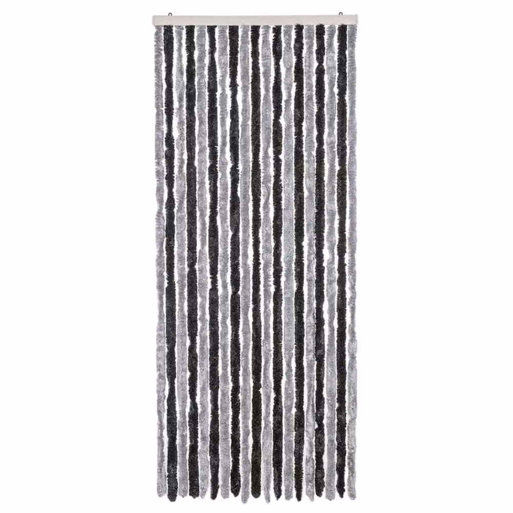 Berkfield Home Striped Chenille Fly Curtain in Grey and Black, W: 56 cm, H: 200 cm – 3