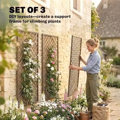 Outsunny Decorative Wood Garden Trellis for Climbing Plants, Brown, H: 112.0 cm x W: 43.0 cm x D: 2.0 cm – 3