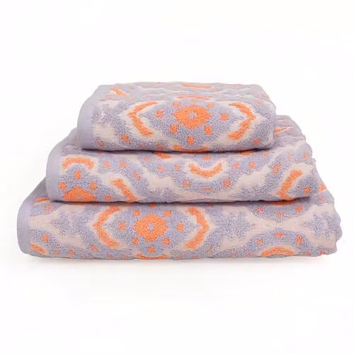 Allure Bath Fashions Ikat Design Cotton Bath Sheet in Purple, Orange and Coral, W: 90 cm, H: 150 cm
