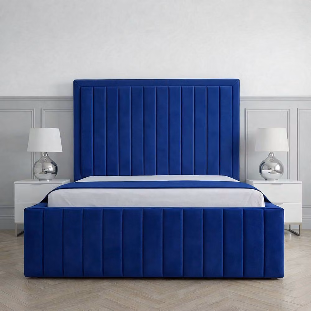 Living Comfort Bedz Sovereign Blue Velvet Upholstered Gas Lift Storage Bed with 48 Inch Headboard, W/D/H: 140 x 200 cm – 2