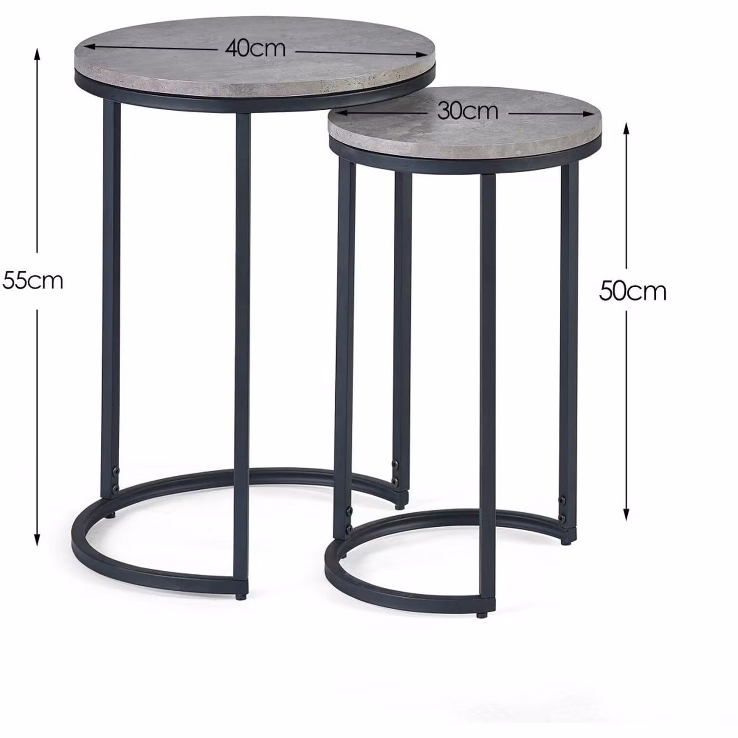 Julian Bowen Staten Round Nest of 2 Side Tables in Grey and Black Concrete Effect – 3