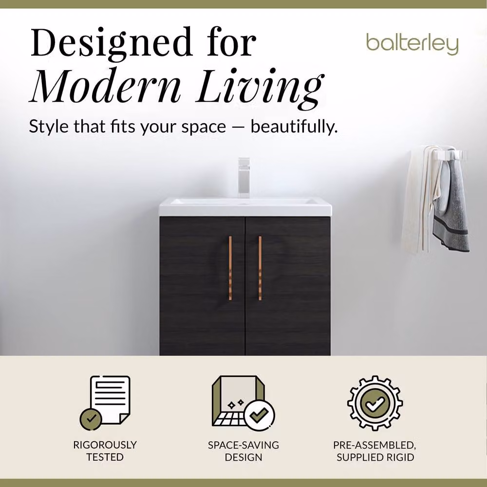 Balterley Modern Wood Bathroom Vanity Basin Unit in Black with Copper Handles, W: 60 cm, H: 84 cm – 2
