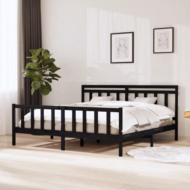 Berkfield Home Black Solid Pine Wood Bed Frame W/D/H: 200 x 200 cm