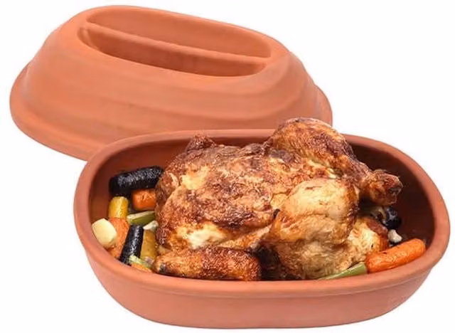 dexam Terracotta Ceramic Chicken Roaster with Lid, Round, Orange and Brown