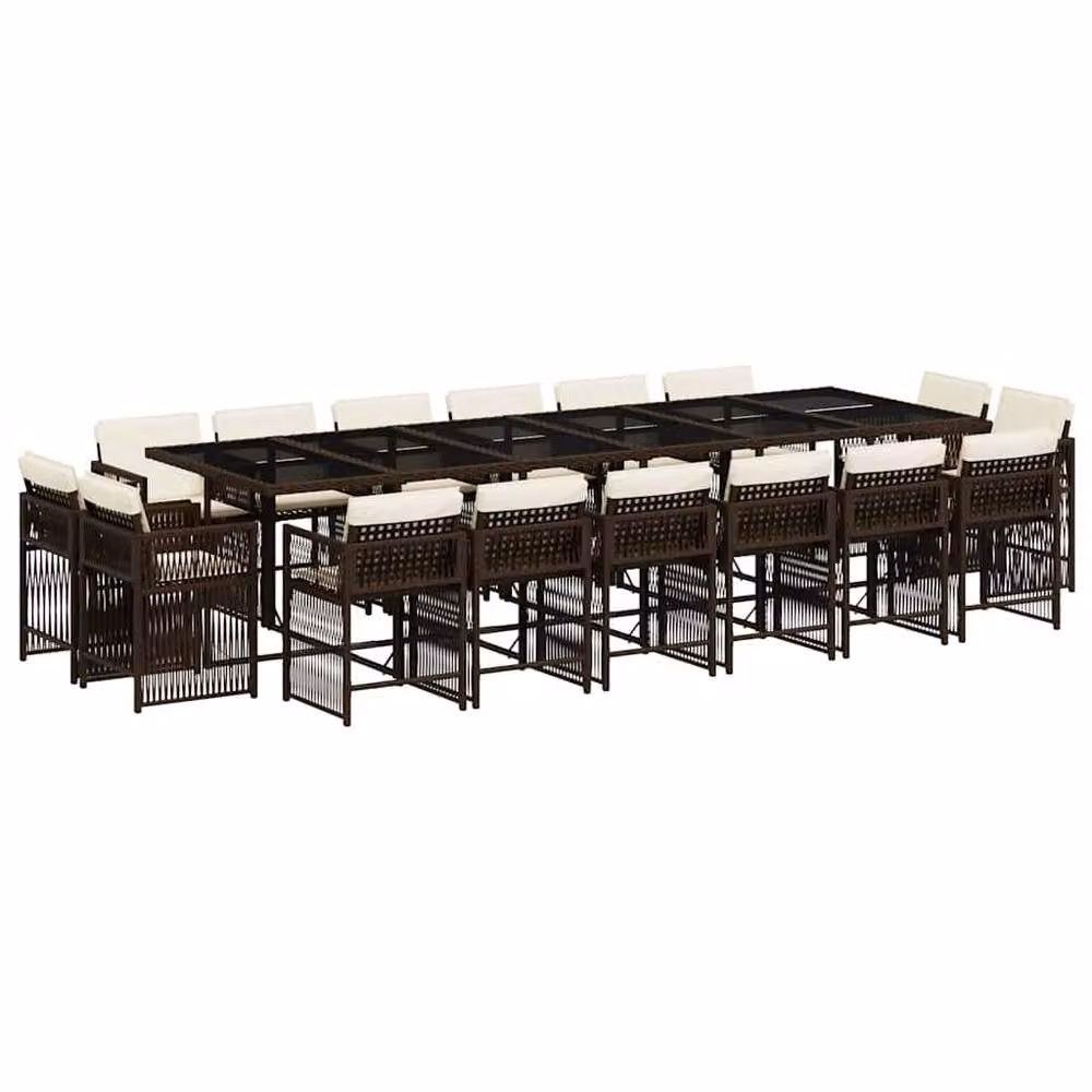 Berkfield Home 17 Piece Brown Poly Rattan Garden Dining Set with Cushions and Glass Tabletop – 2