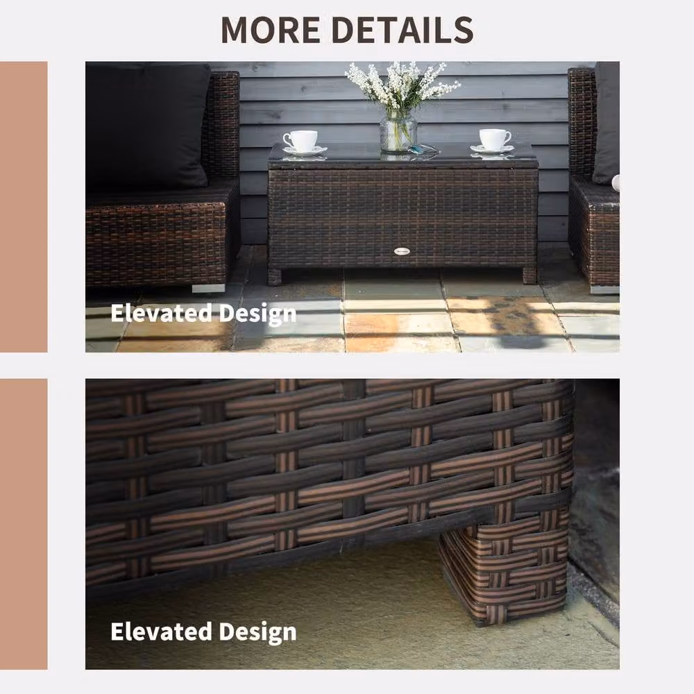 ERGOVEXA Mixed Brown Polyrattan Garden Coffee Table with Glass Top – 5