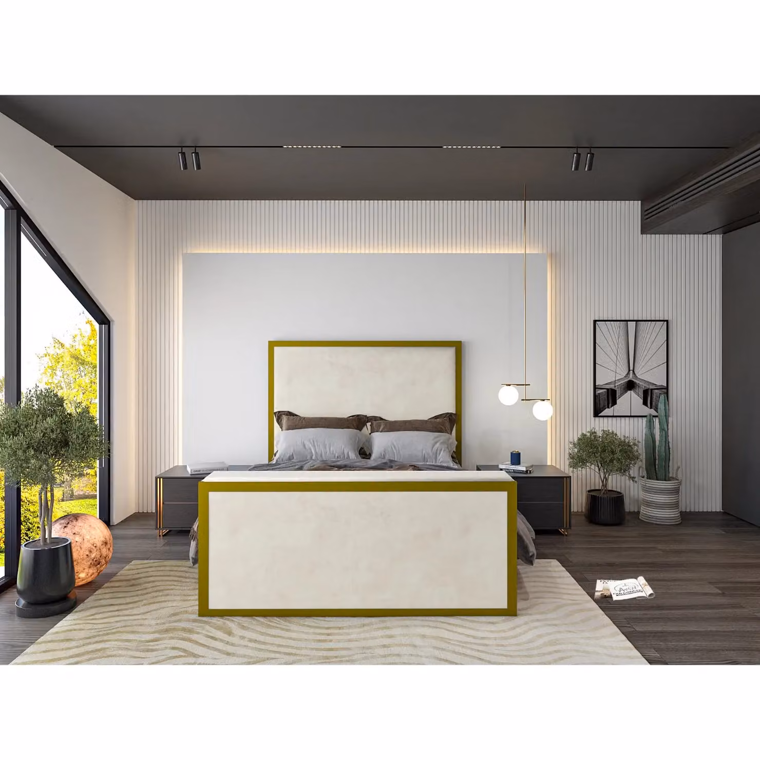 HOB Furniture Washington Metal TV Bed in Cream and Gold French Velvet, Super King Size – 2