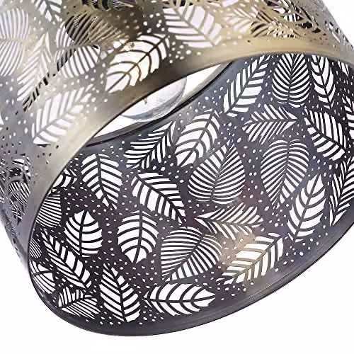 Happy Homewares Metal Pendant Light Shade with Fern Leaf Decoration in Gold/Brass, Diameter: 25 cm – 2
