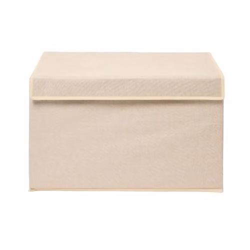 OHS Foldable Fabric Storage Box with Lid and Handles in Beige/Sand, W/D/H: 37.0 x 37.0 x 64.0 cm – 1