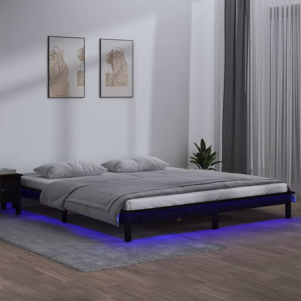 Berkfield Home Black Solid Wood LED Bed Frame with Under-Bed Lighting and USB Charging Port, W/D/H: 200 x 200 cm – 2