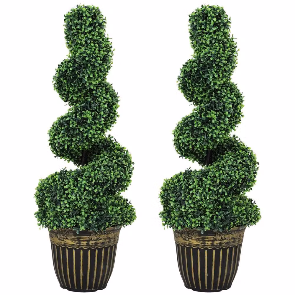 Wyld Haus Kayoyo Set of 2 Green Artificial Spiral Boxwood Topiary Trees, Height: 90 cm – 2