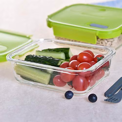 Waterside Transparent Glass Lunch Containers with Airtight Leakproof Silicone Snap Lids – 2