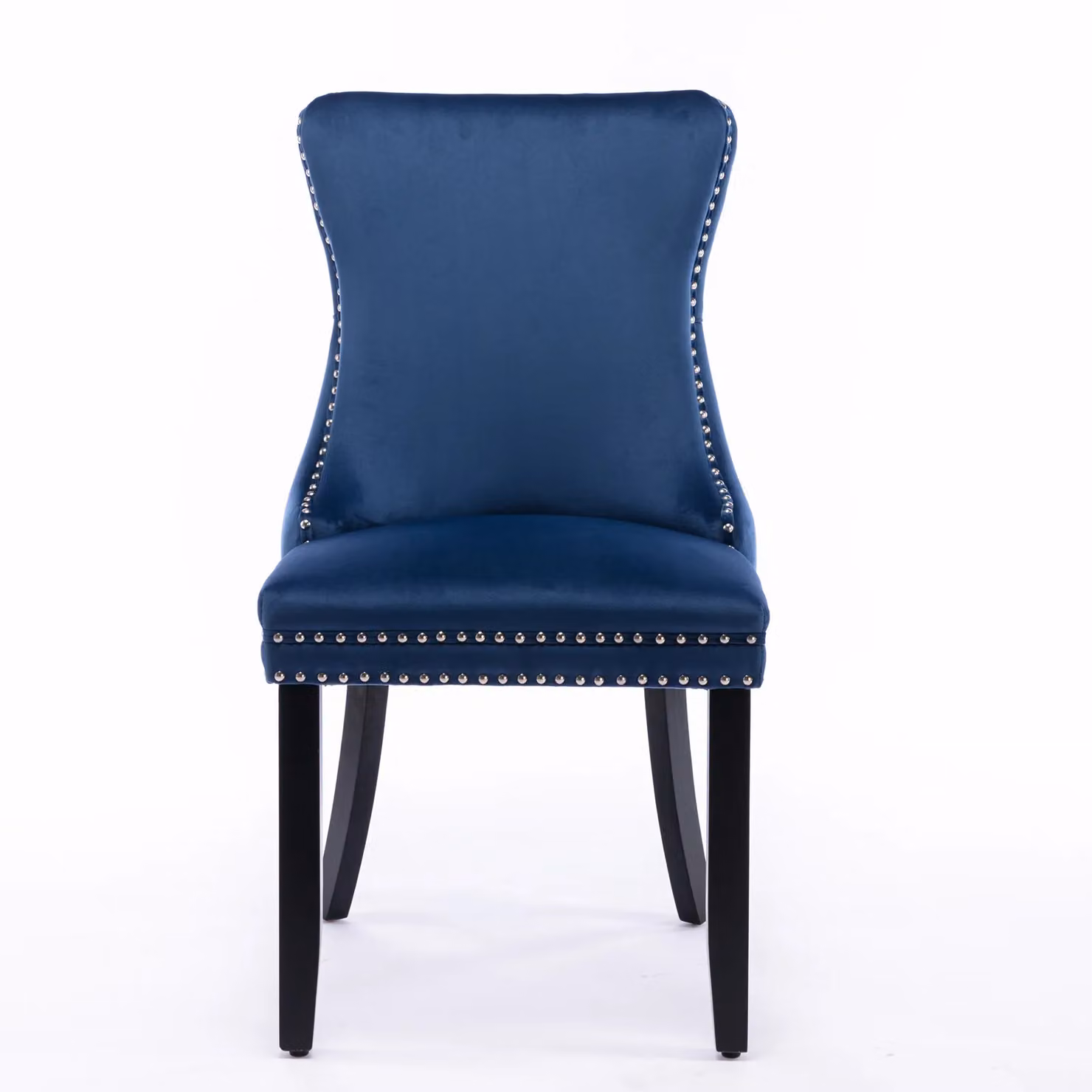 HomeTouch Sierra Set of 2 Blue Velvet Tufted Wing Back Dining Chairs with Oak Wood Legs – 3