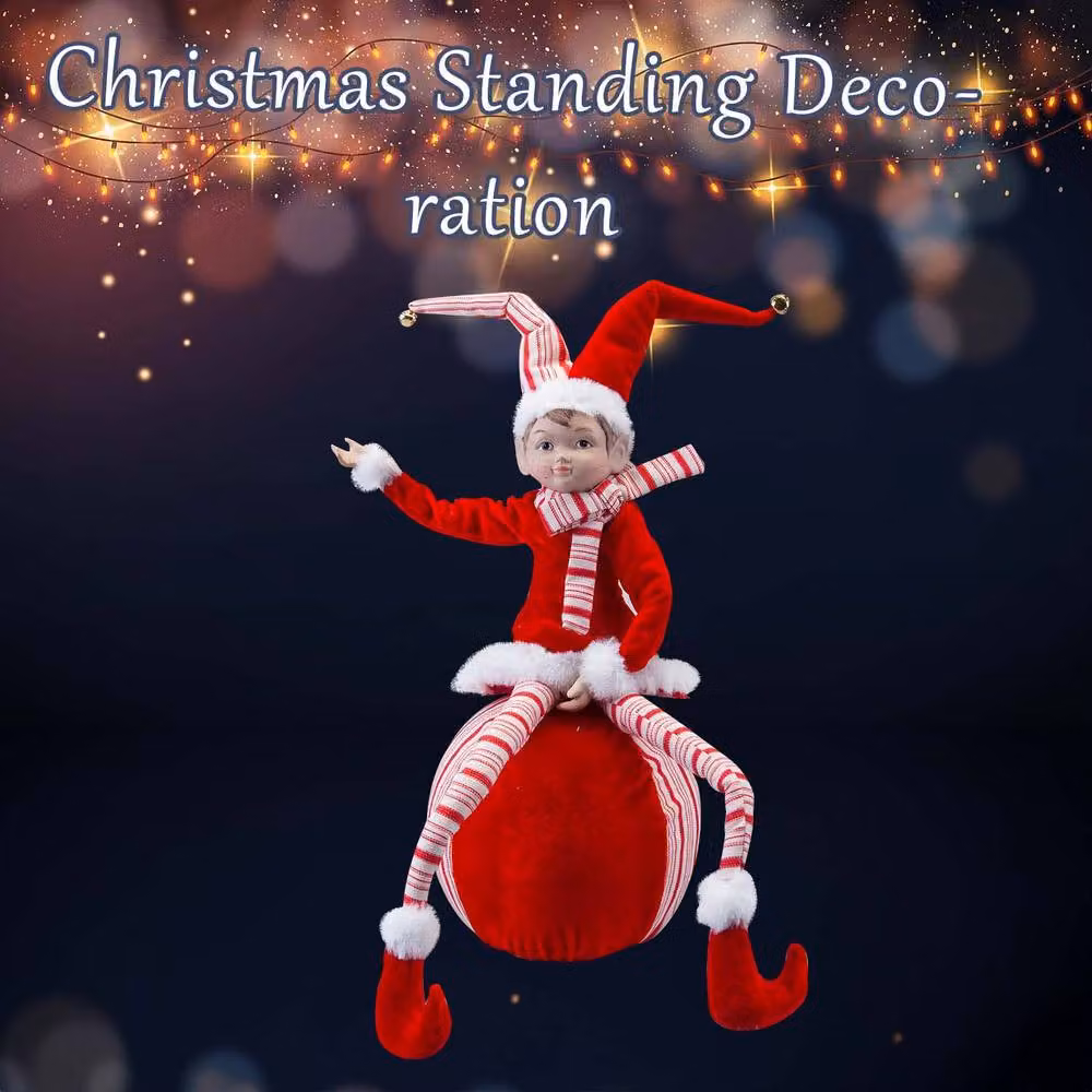 VFM e-Store Christmas Sitting Elf Tabletop Decoration, Red and White, H 62 cm x W 20 cm x D 20 cm – 2
