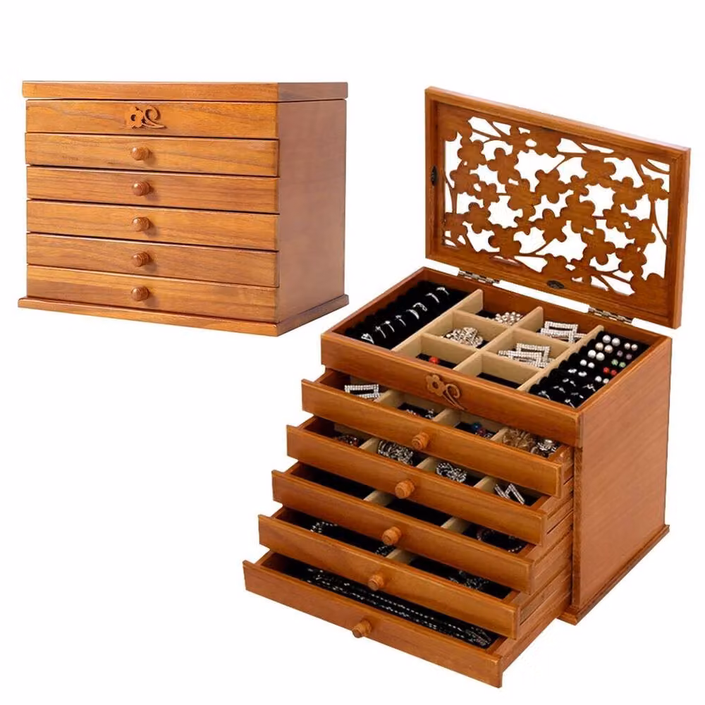 EONLION Jewellery Storage Case with 6 Drawers, Brown, Width: 50 cm – 3